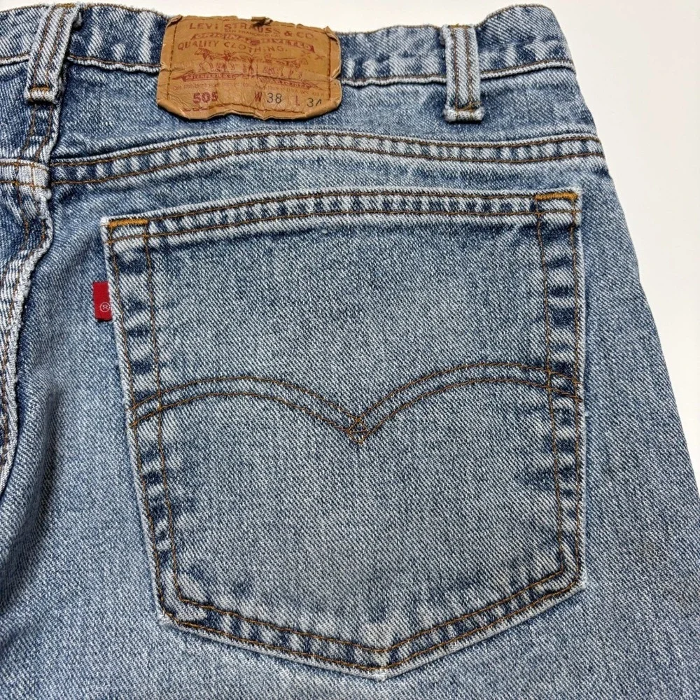 Vintage Levis Men Red Tab 505 Jeans 38X34 Blue Light Wash High Rise Straight Leg